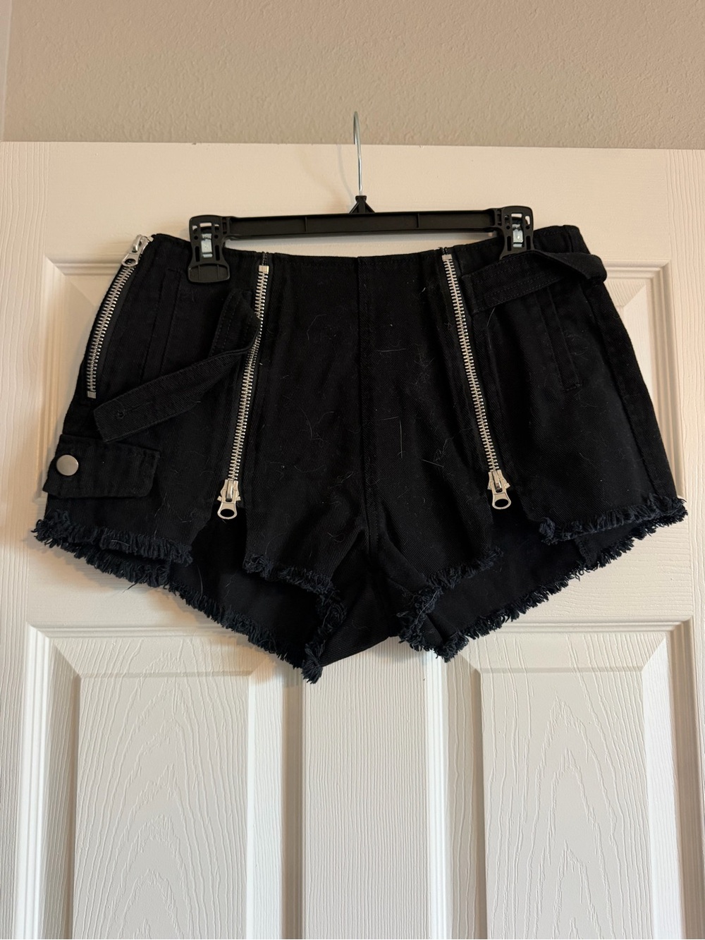 Fashion Nova Black Denim Zip Up Shorts
